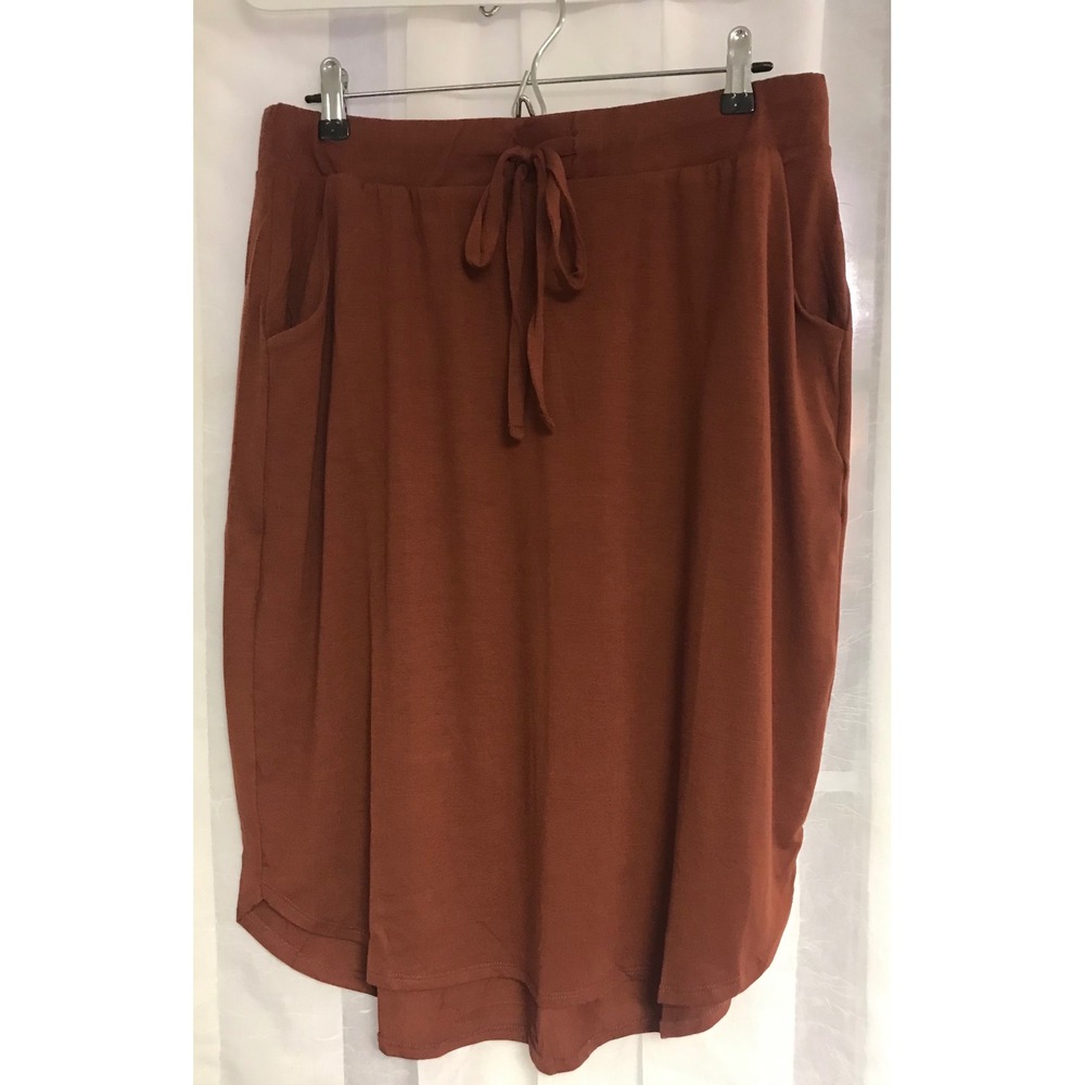 Zenana Rust Brown High Low Midi Skirt with Pockets RS-1870X Plus Size 2X‎